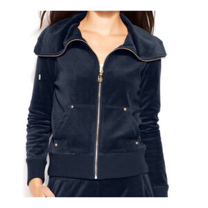 Michael Kors Women's Velour Navy Blue Full Zip Jacket Sweatshirt PS Petite Small